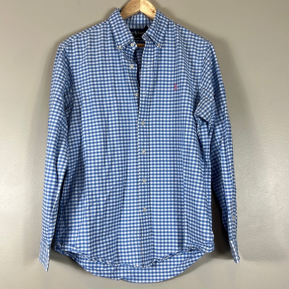 Beautiful Ralph Lauren Blue Gingham Button Down Shirt